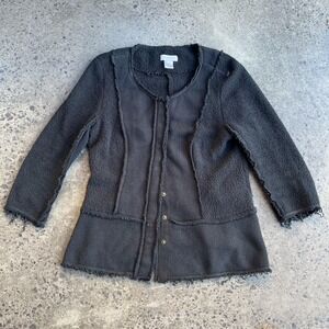 Barneys New York Sweater Womens Medium Black Cotton Snap Front Cardigan Jacket
